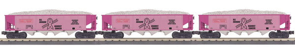 30-70142 - Cancer Awareness O Gauge RailKing 3-Car 4-Bay Hopper Car Set