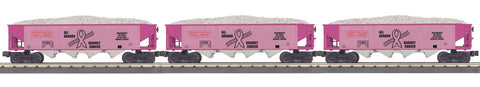 30-70142 - Cancer Awareness O Gauge RailKing 3-Car 4-Bay Hopper Car Set