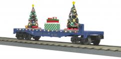 30-76866 - North Pole "BLUE" Flat Car w/Lighted Christmas Trees