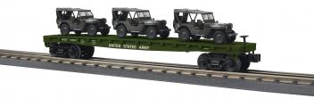 30-76886 - U.S. Army Flat Car w/(3) Willy’s Transport Vehicles