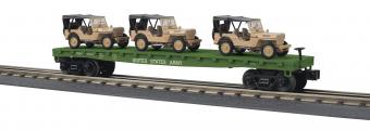 30-76887 - U.S. Army Flat Car w/(3) Willy’s Transport Vehicles