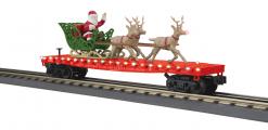 30-76917 - Christmas 2024 Red Flat Car w/LED Lights, Santa Sleigh & Reindeer