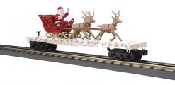 30-76919 - Christmas 2024 White Flat Car w/LED Lights, Santa Sleigh & Reindeer