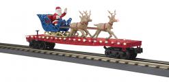 30-76921 - North Pole 2024 RED Flat Car w/LED Lights, Santa Sleigh & Reindeer