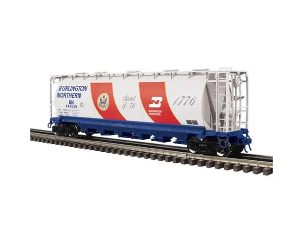 3001446 - O 6-BAY CYLINDRICAL HOPPER BURLINGTON NORTHERN BICENTENNIAL 443056 (WHITE/RED/BLUE) - 3RL